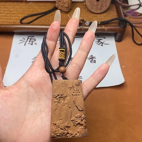 檀香木手串/手链梯形山水牌