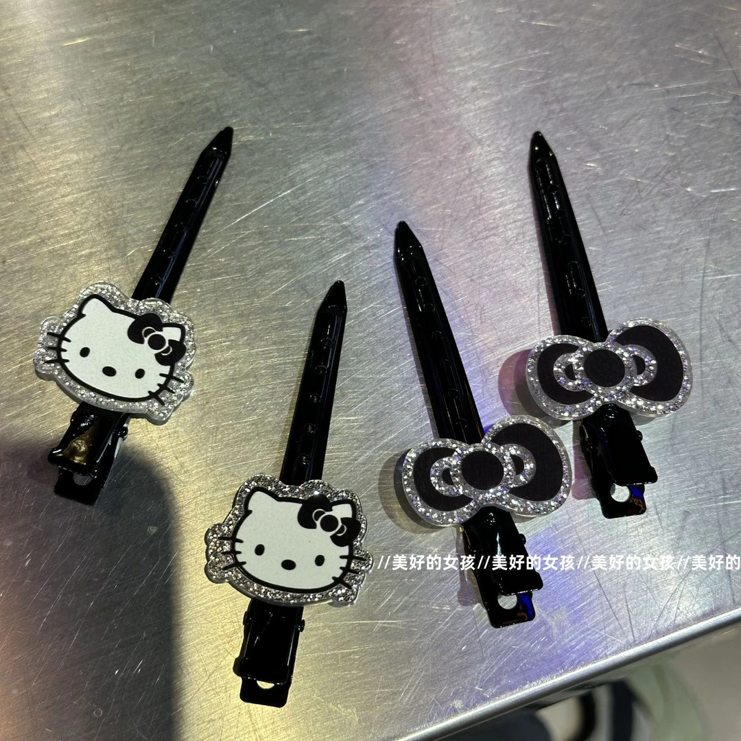 银黑色细闪Kitty卡通发夹无痕一字定位夹刘海边夹侧边发卡化妆夹
