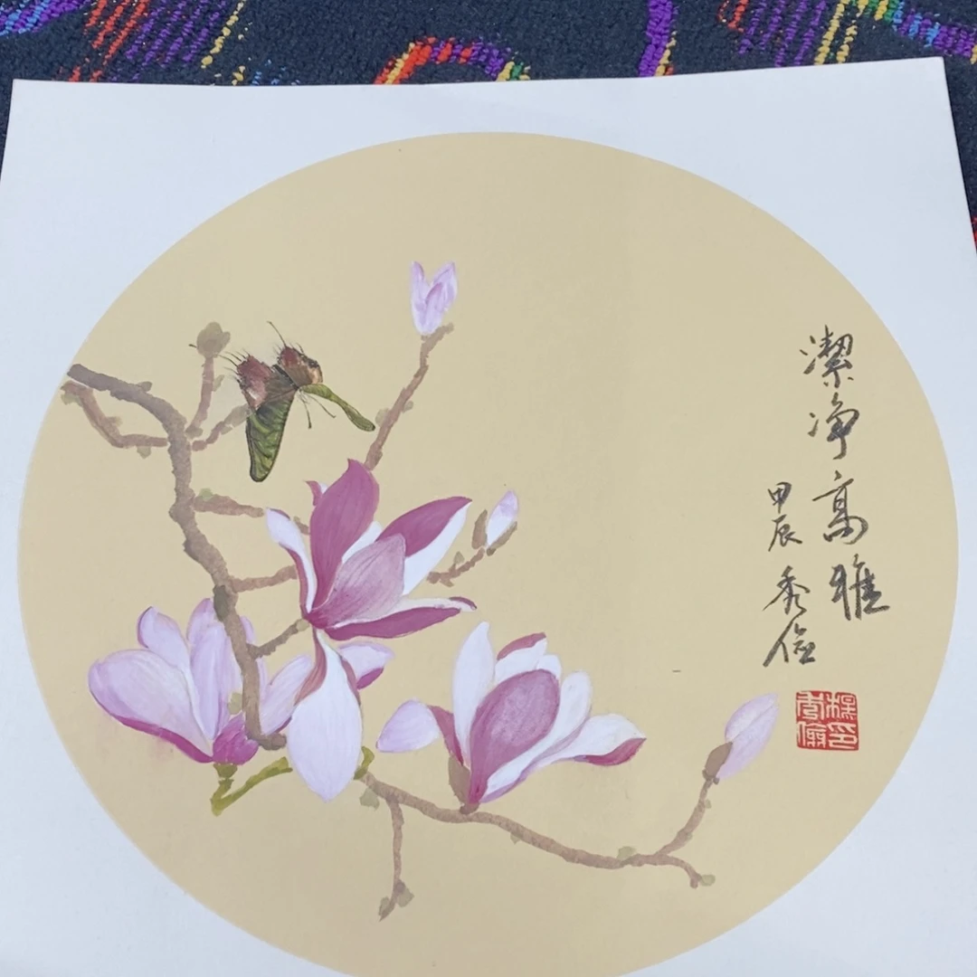 国画斗方卡纸花鸟