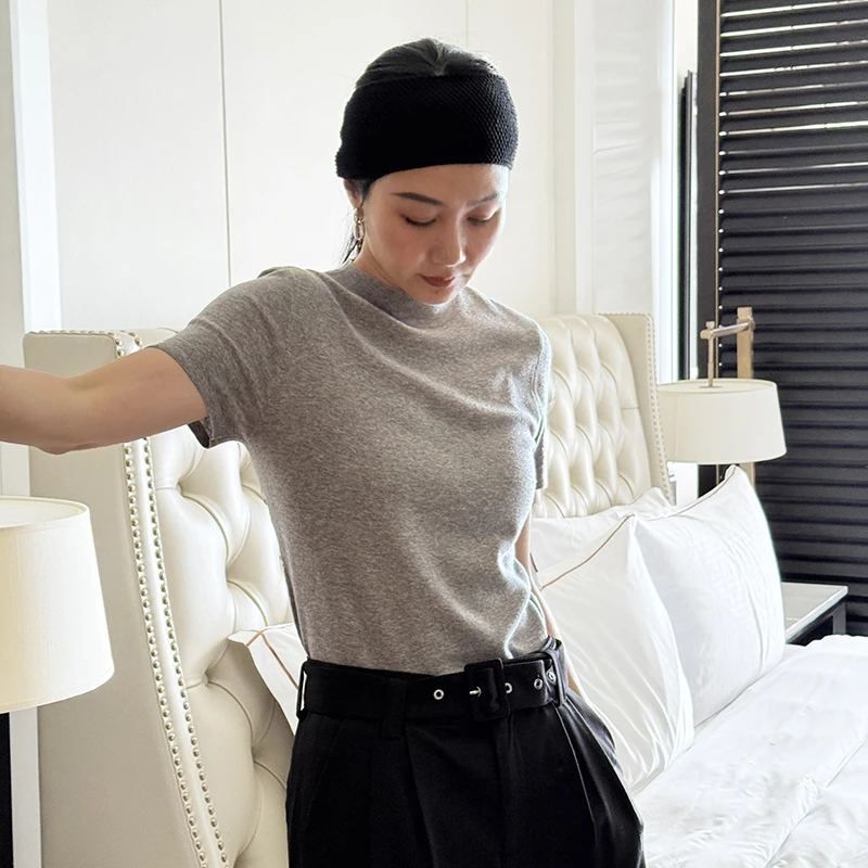 [素色]真丝羊绒 秋冬简约纯色半高领修身针织T恤 GGS2506RP3033