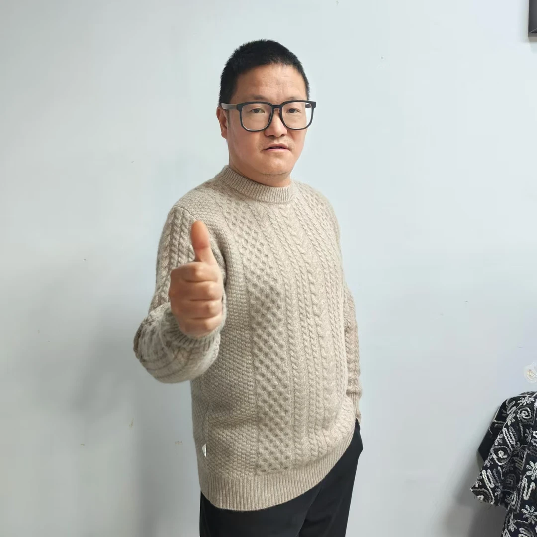 （帛贸修身板羊绒）男士特厚500克左右100山羊绒全身提花打底衫