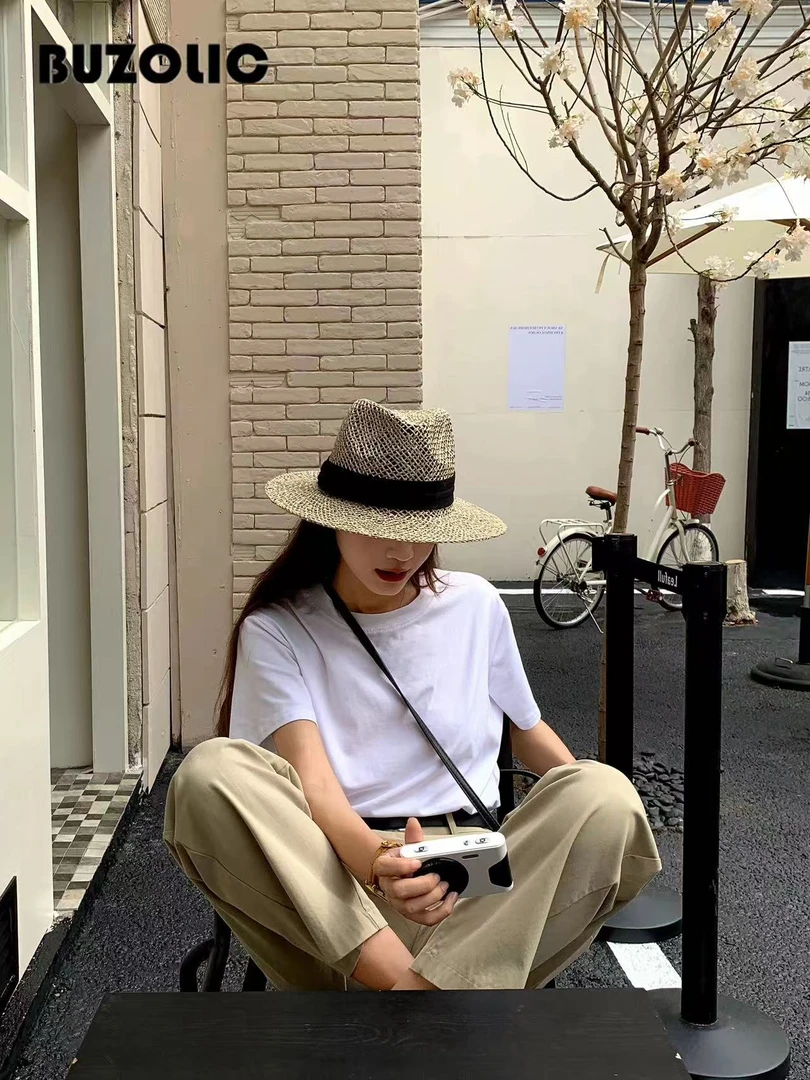 华丽微微【草编礼帽】新款网红镂空平檐度假海边出游编织礼帽MZ1069