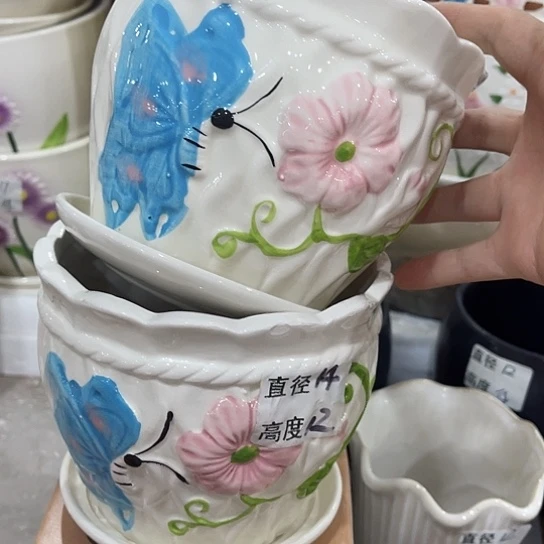 多肉绿植陶瓷花盆9.9包邮，有孔