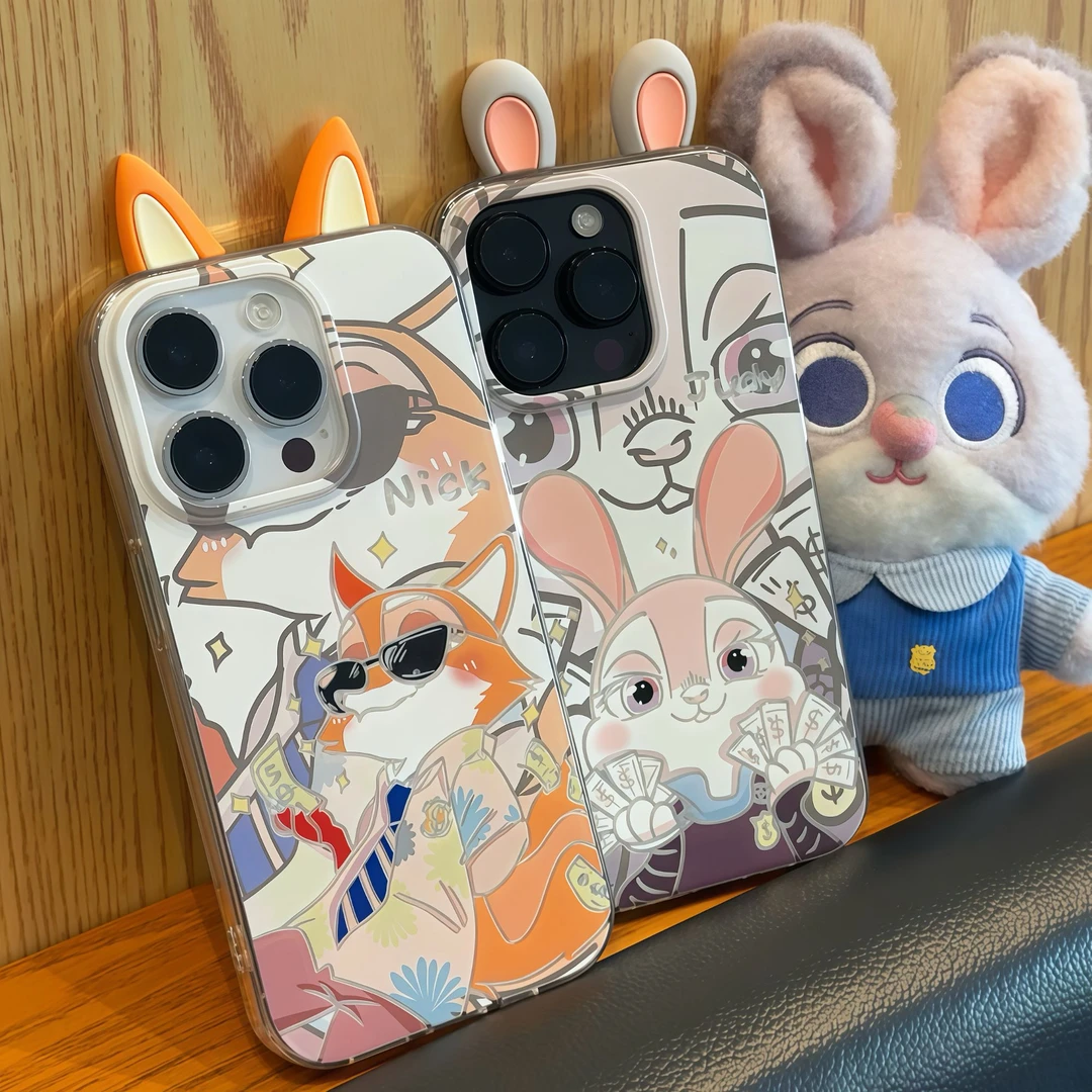 朱迪尼克立体耳朵适用苹果16/15手机壳华为P70vivo小米14女oppo套