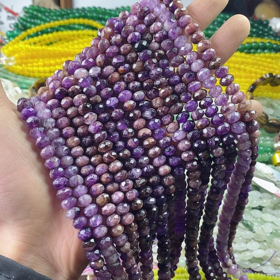 玛瑙/玉髓珠宝半成品合金一条天然8mm幽灵紫水晶切面隔片