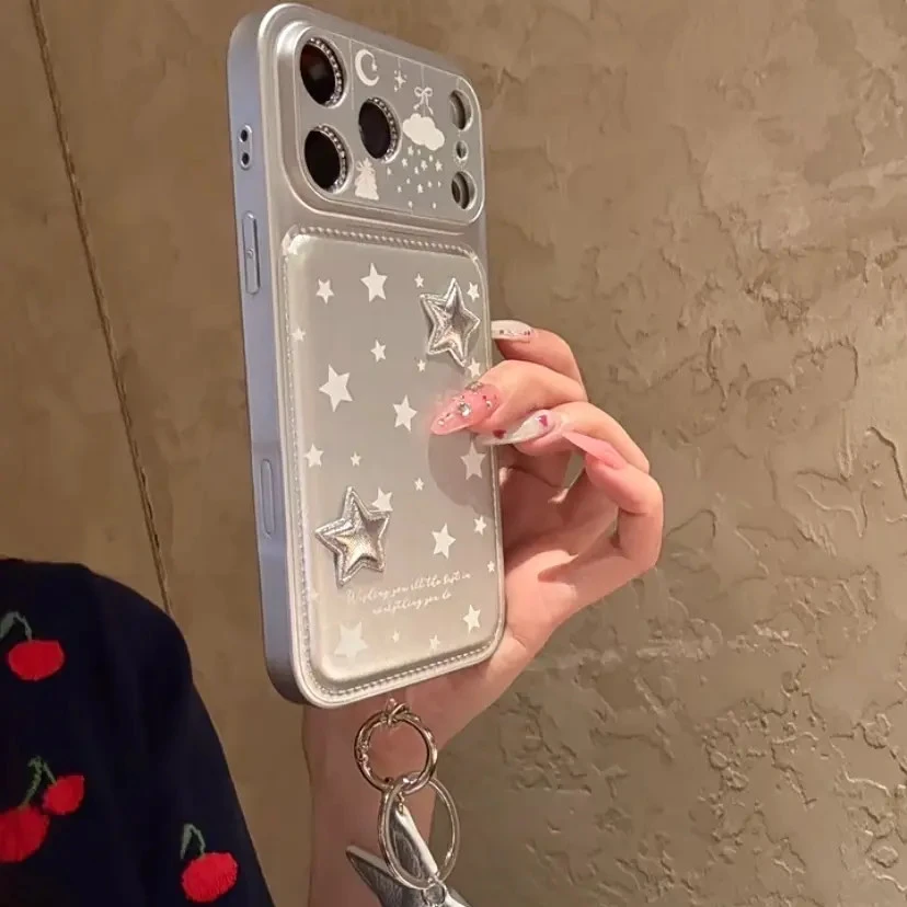 高级感ins银色星星立体适用iPhone17promax手机壳苹果16pro皮纹15