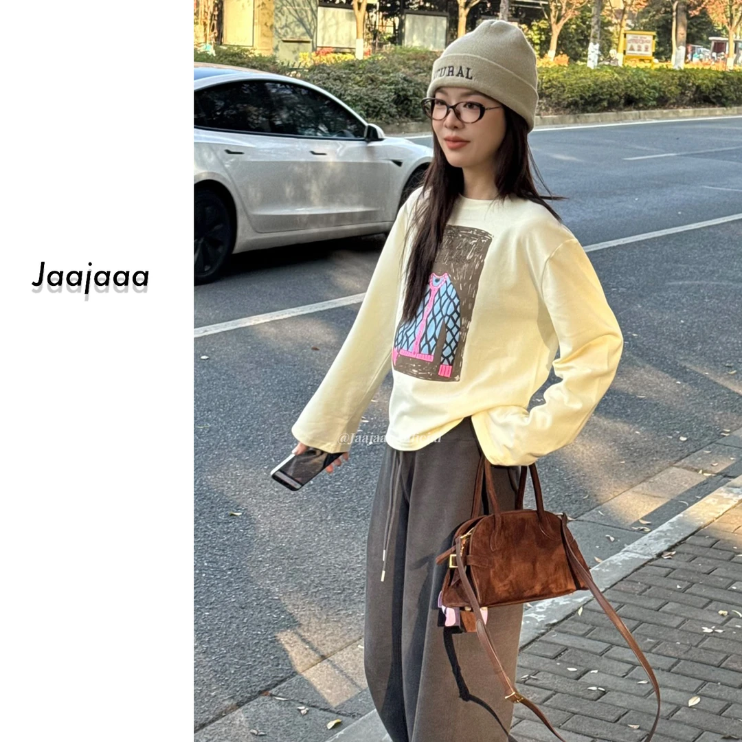 Jaajaaa枫叶漫天 小众简约通勤百搭时尚慵懒宽松字母印花长袖/AFG