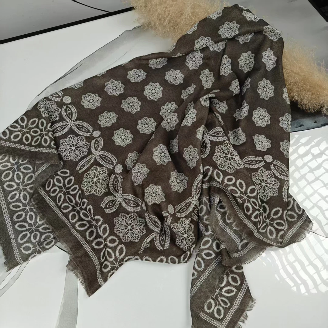 新款【波西塔诺】135*135重磅棉麻高货重磅国风高端丝巾-E19