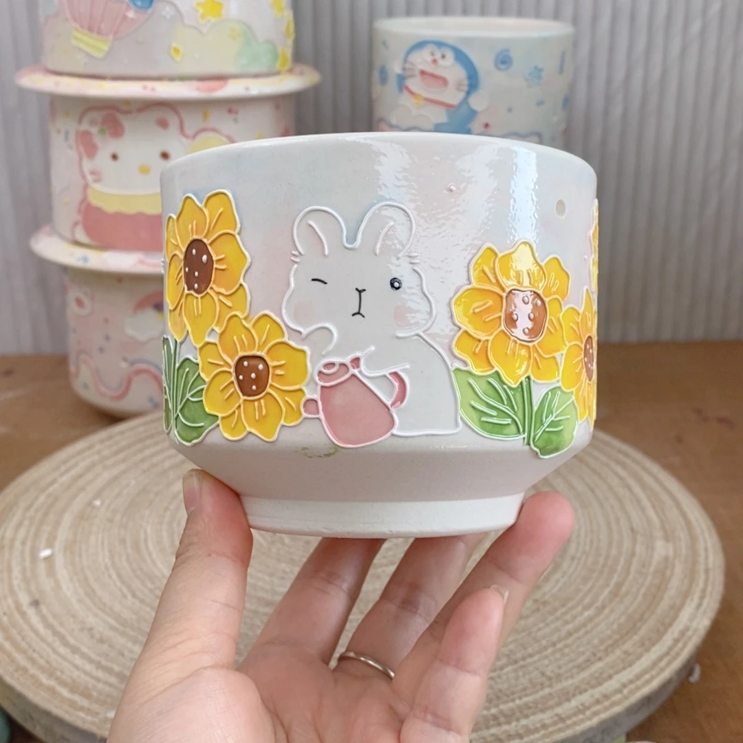 白泥手绘多肉花盆418