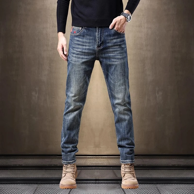 Cebrodz男士裤子直筒牛仔裤男修身小脚裤新款夏季弹力休闲长裤