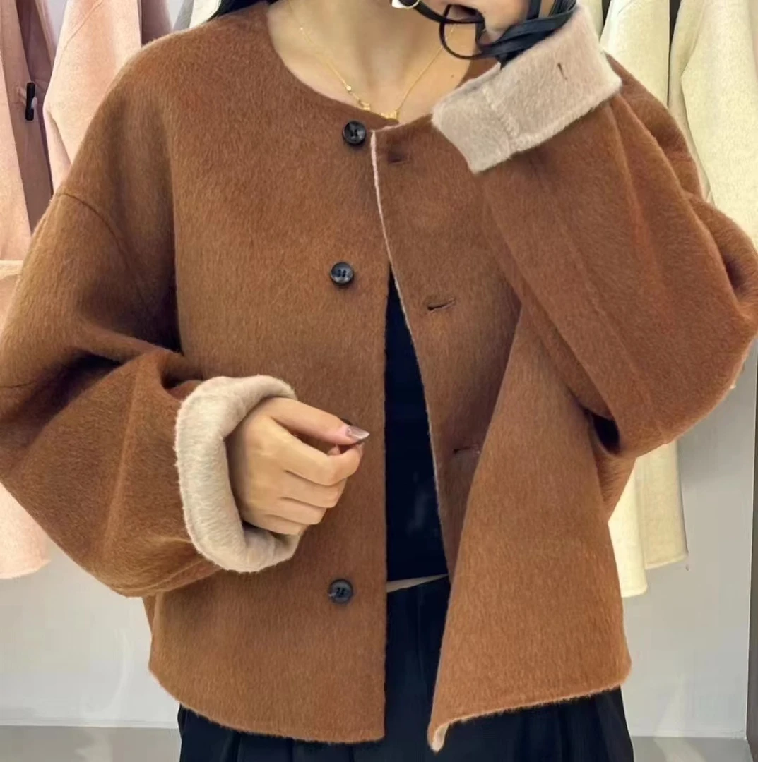 灰色双面羊毛大衣女短款2025新款上新时尚宽松百搭