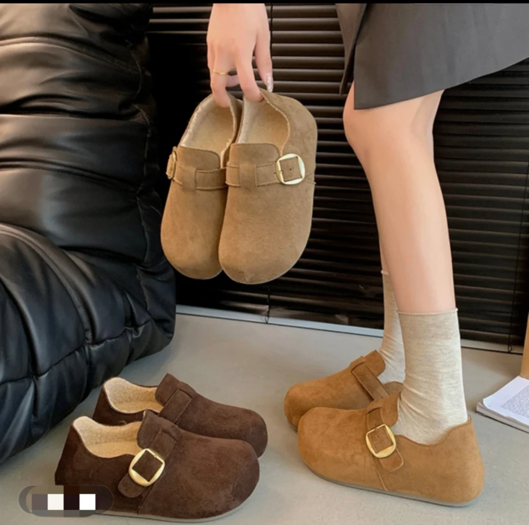 松紧带圆头冬季包头时尚休闲鞋包头款中跟博肯鞋