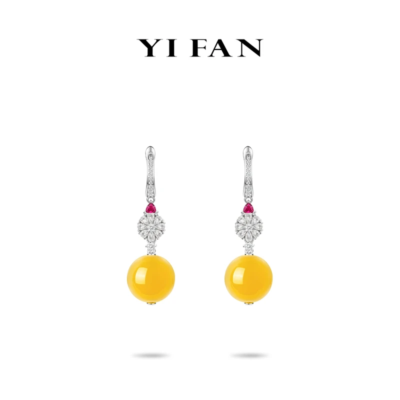 925银合成锆石耳饰 3436-黄色珠珠气质精致耳环