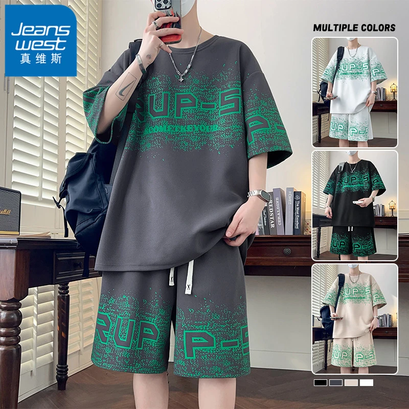 真维斯潮流时尚套装男士夏季透气宽松短袖t恤休闲运动一整套衣服