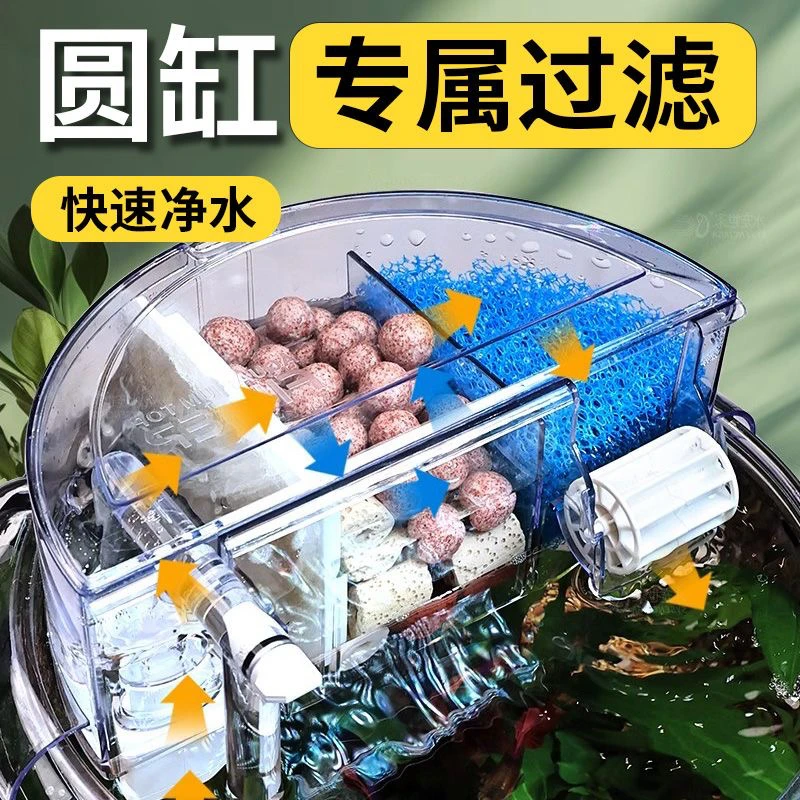 圆形鱼缸专用加氧净水过滤循环系统一体圆柱缸滴流盒