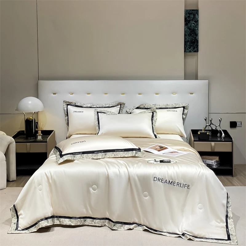 轻奢水洗天.丝夏凉被四件套冰丝空调被刺绣薄款夏被单双人套件