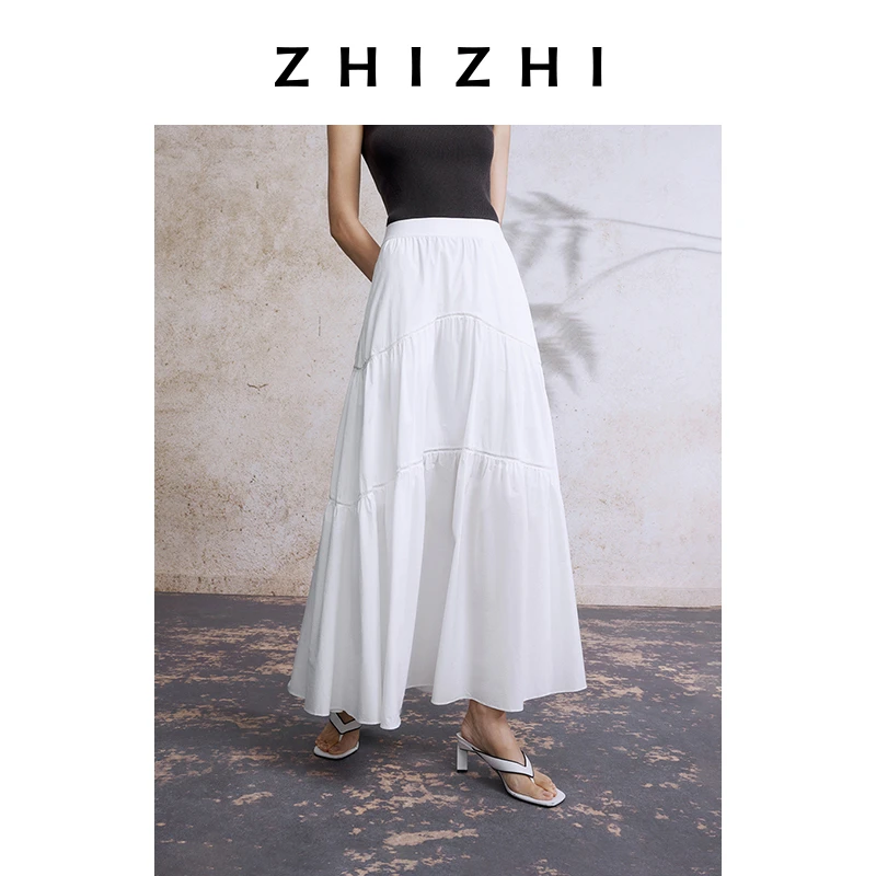 【橱窗】 夏洲 拼接A摆伞裙女2025夏新款时尚橡筋腰半裙ZZ2EMWB3001