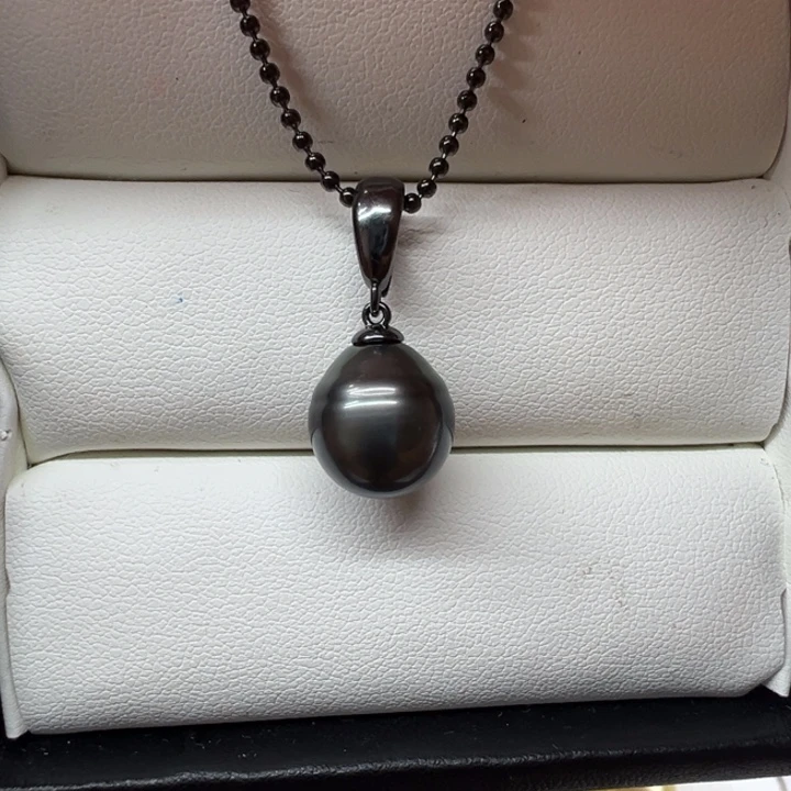 银S925镶嵌大溪地黑珍珠套链11+mm海水珍珠