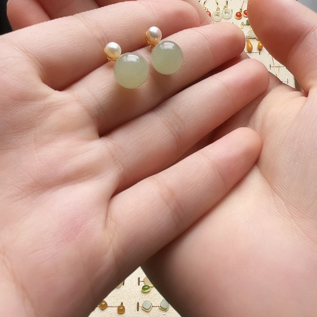 银S925镶嵌和田玉耳饰