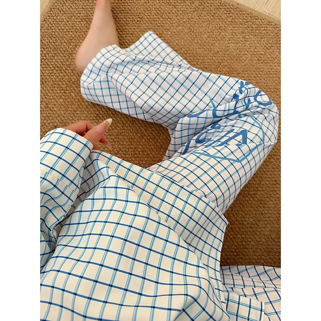 【字母格子】甜美韩系设计感开衫睡衣女春夏新款长裤套装外穿家居服