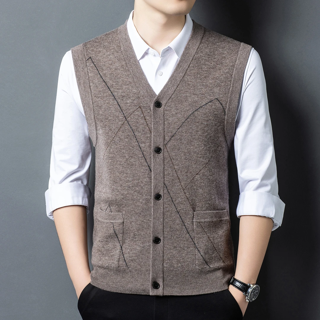 2025通勤22823男式秋冬新款保暖背心领商务中老年马甲毛衣休闲针
