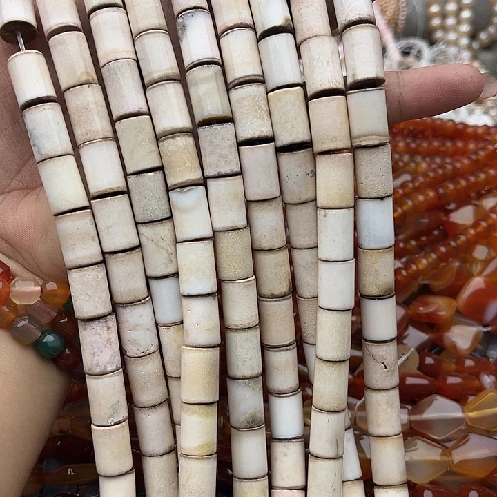 玛瑙/玉髓未镶嵌珠宝半成品一条10/14mm奶皮玛瑙桶珠