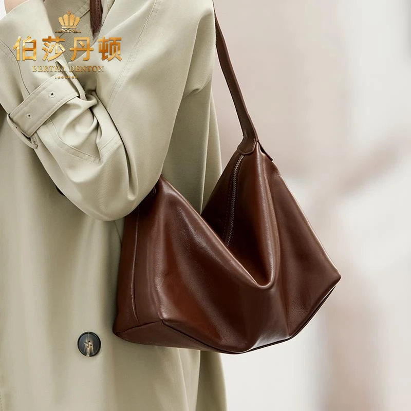 伯莎丹顿真皮托特包包女2025新款百搭大容量休闲腋下包秋冬单肩包
