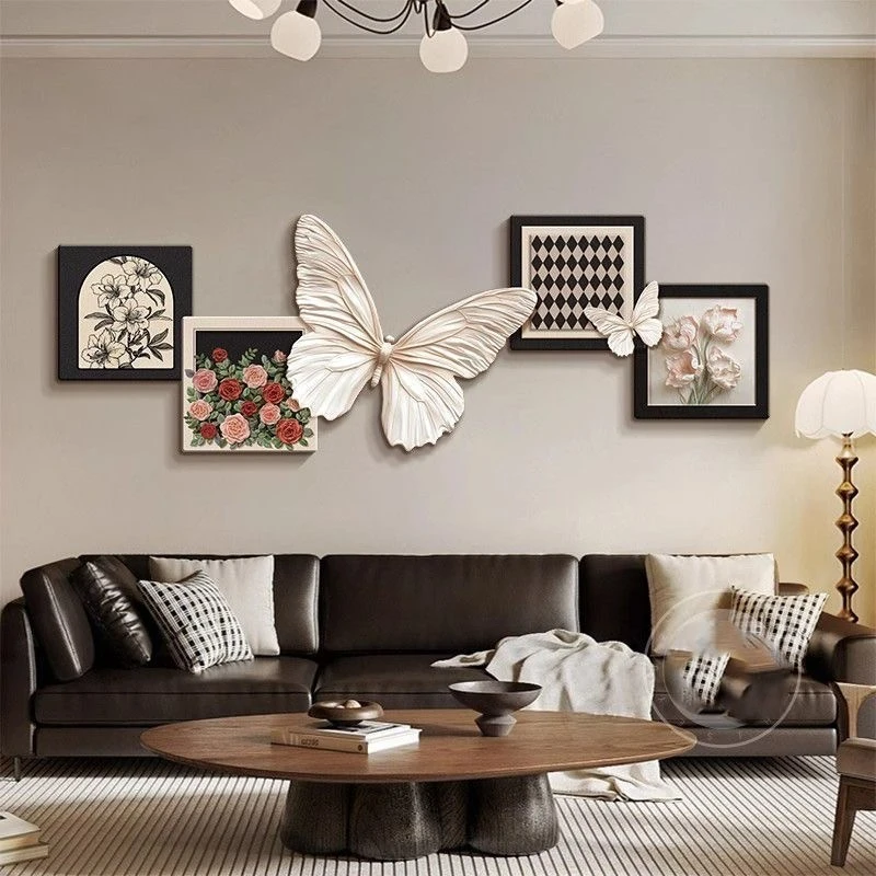 009/40*120法式古风客厅装饰画蝴蝶复古沙发背景墙高级抽象画