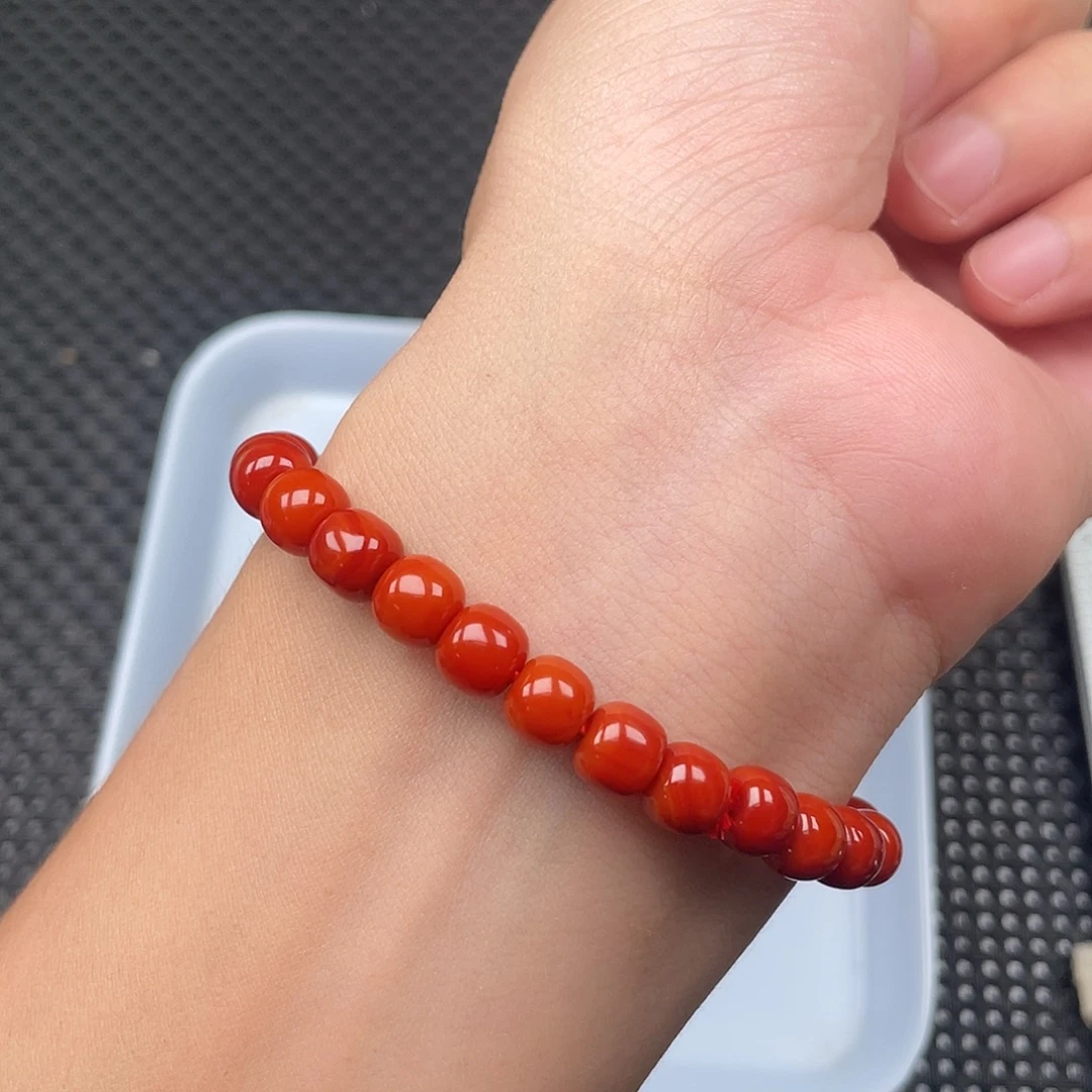 南红玛瑙未镶嵌7mm柿子红老型手链整串26颗
