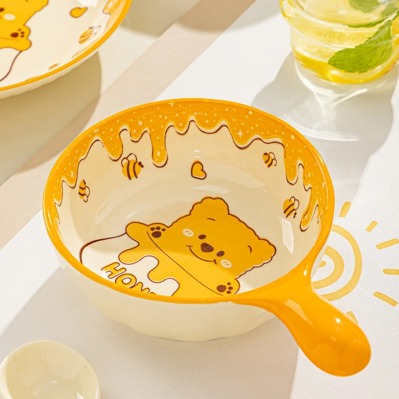 【茉莉专属】蜂蜜小熊单6英寸手把碗陶瓷釉下彩工艺餐具套装