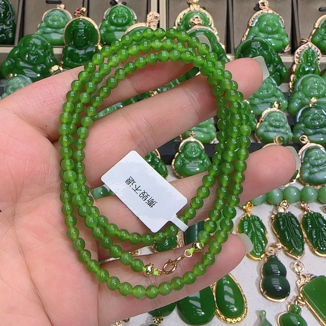 和田玉（碧玉）项链18K金镶嵌