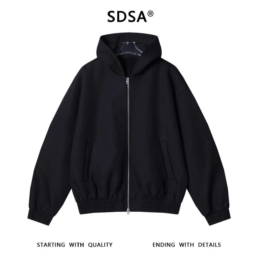 SDSA男士秋冬新款痞帅男装纯色拉链连帽卫衣情侣开衫百搭外套简约