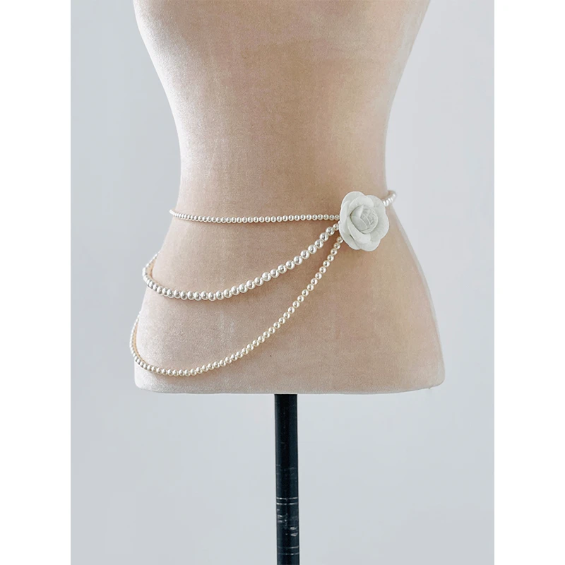 MusesEarth沐光花园腰链 珍珠山茶花三层多层腰链项链小香风腰带
