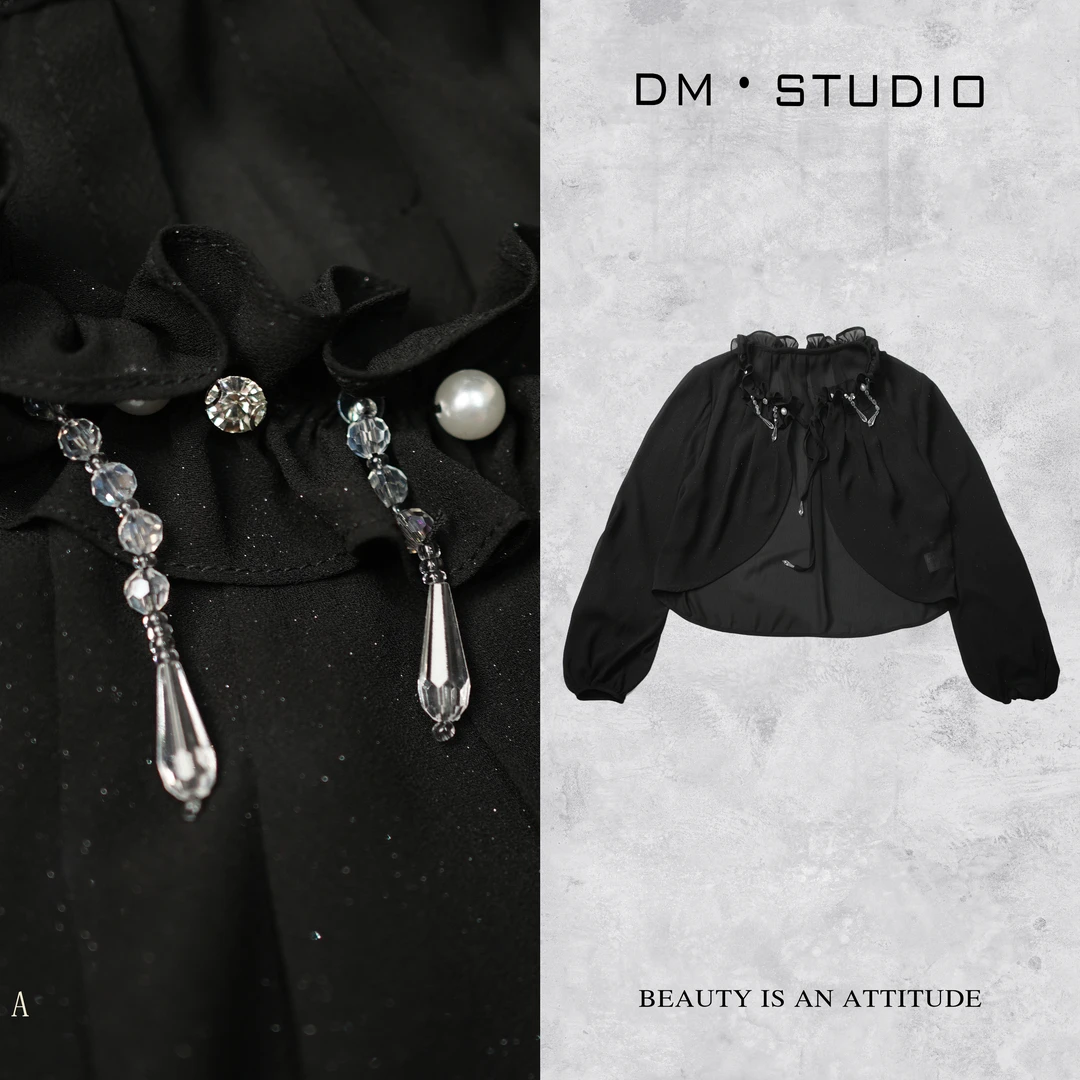 DEDM•STUDIO/小众设计感静奢重工钉珠木耳领上衣（2503CS/QL95005）