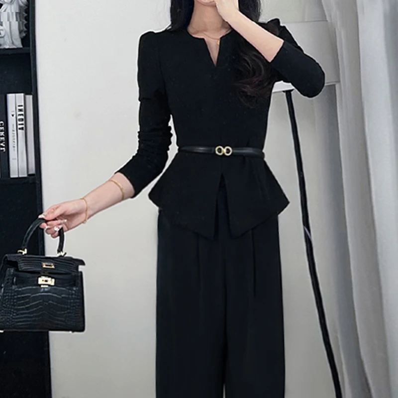【两件套】2025新款春季黑色长袖女搭配一整轻奢高级感两件套D0161