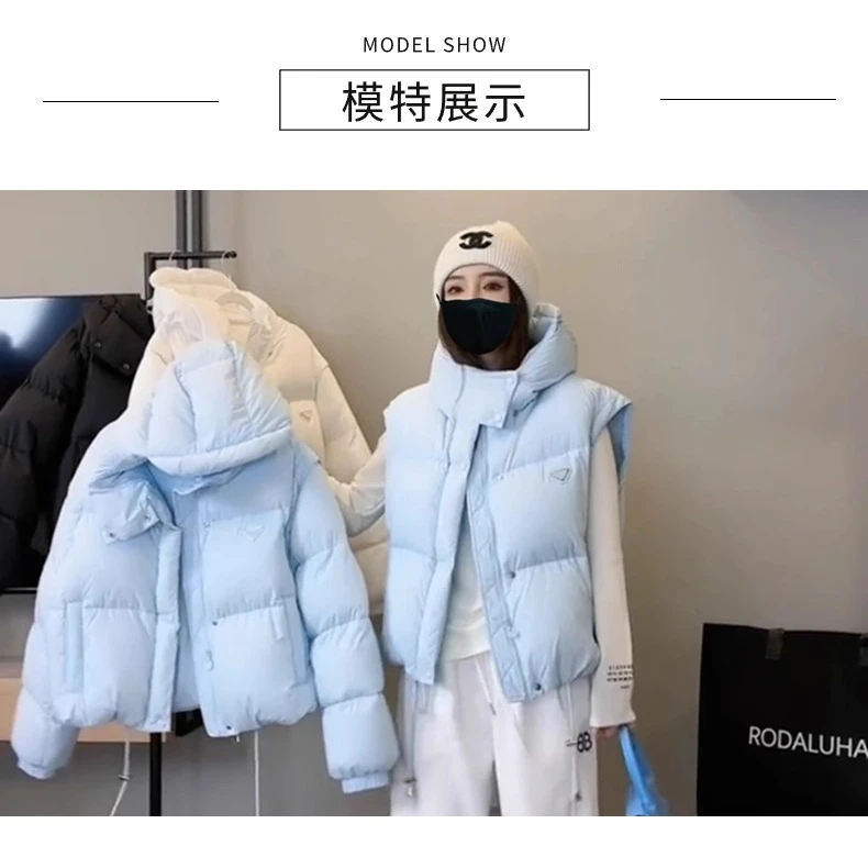50白鸭绒女款厚款常规款可拆卸袖连帽时尚休闲女