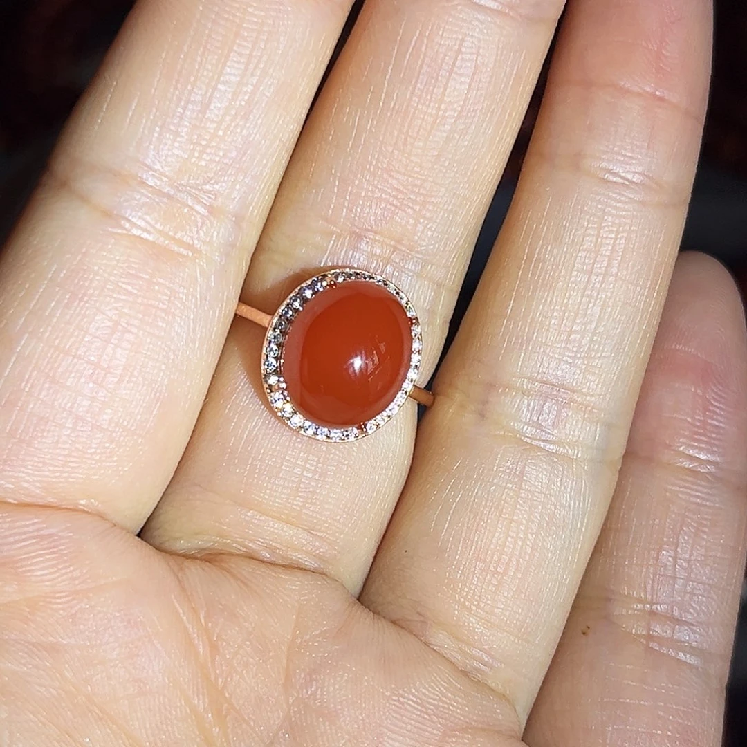 南红玛瑙原矿戒指银S925镶嵌