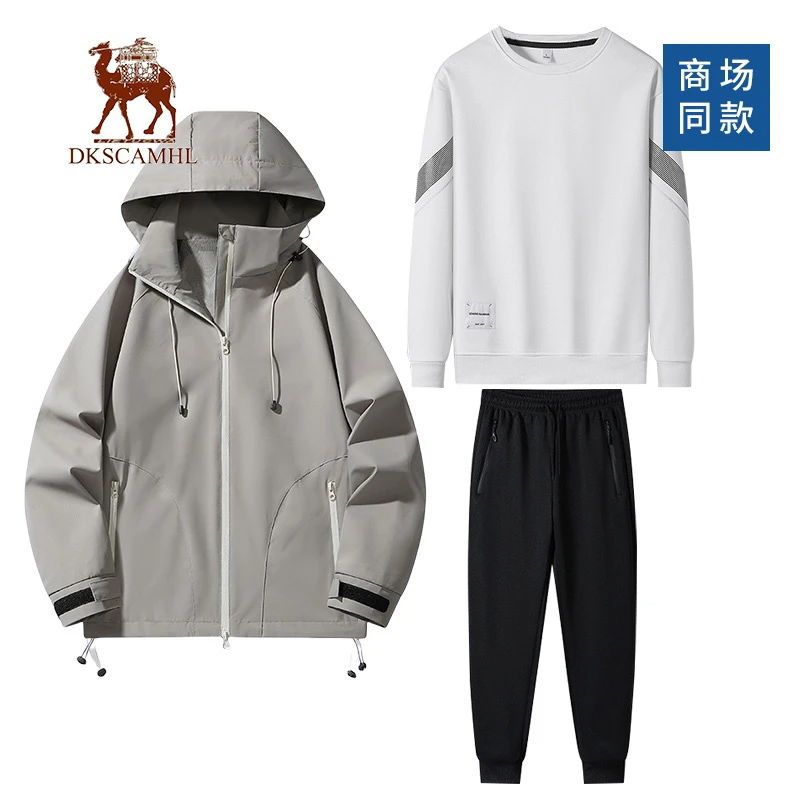 得克萨骆驼2025春季情侣宽松百搭外套美式休闲纯色连帽夹克三件套