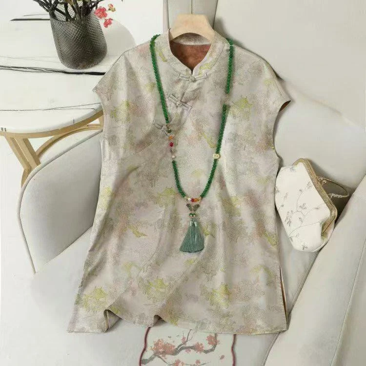 包装短袖薄款立领常规上衣女装夏季新复古风新中式