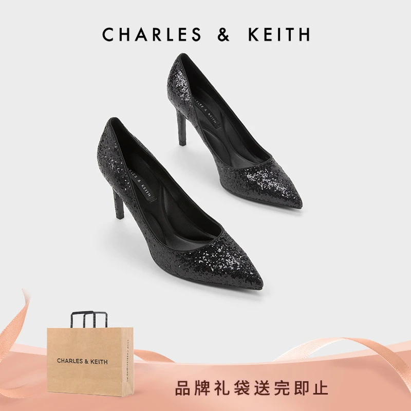 CHARLES & KEITH时尚亮片气质尖头高跟单鞋婚鞋 CK1-60280245-4