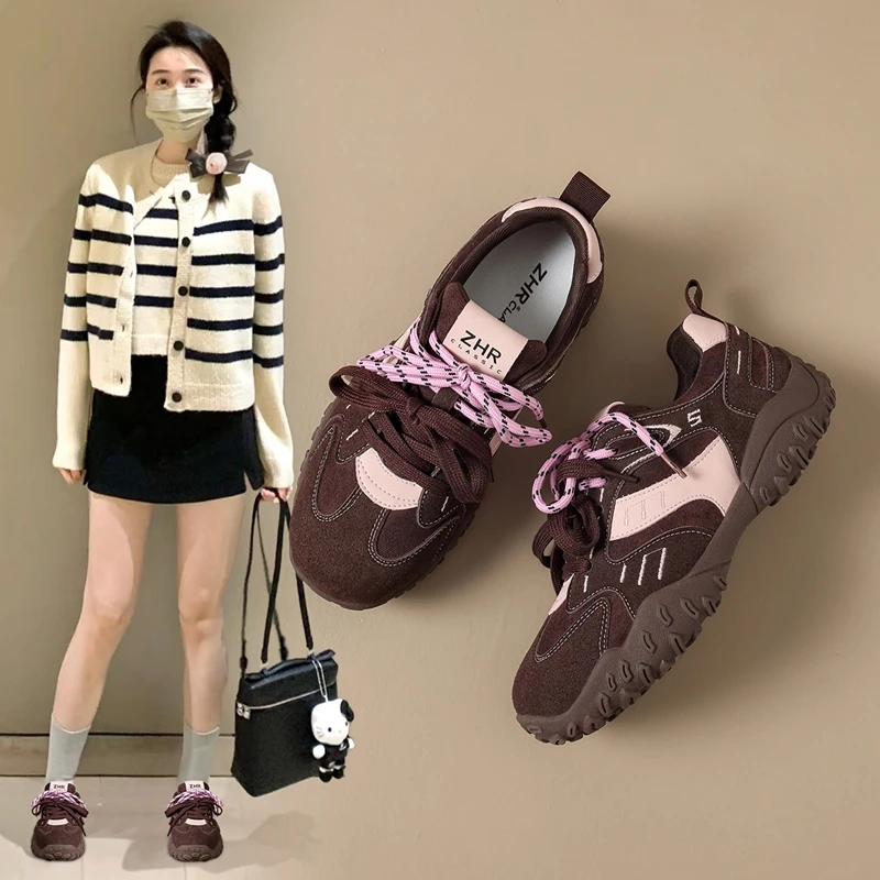 复古百搭拼色阿甘鞋春秋户外显脚德训鞋舒适轻量运动鞋