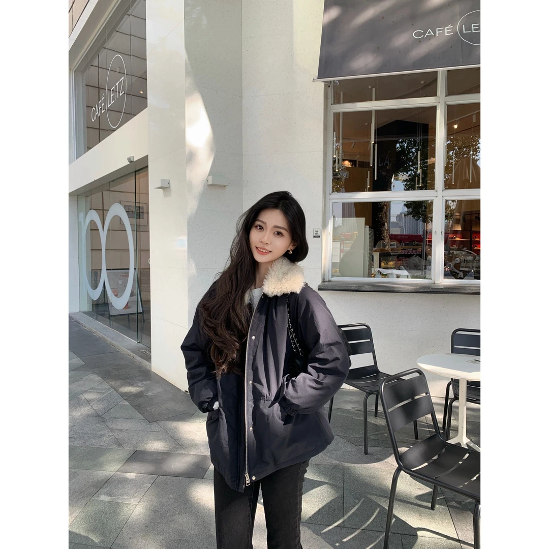 NOREA 「洛蒙街区」90白鸭绒老钱风撞色拼毛领显瘦羽绒服 NH1053