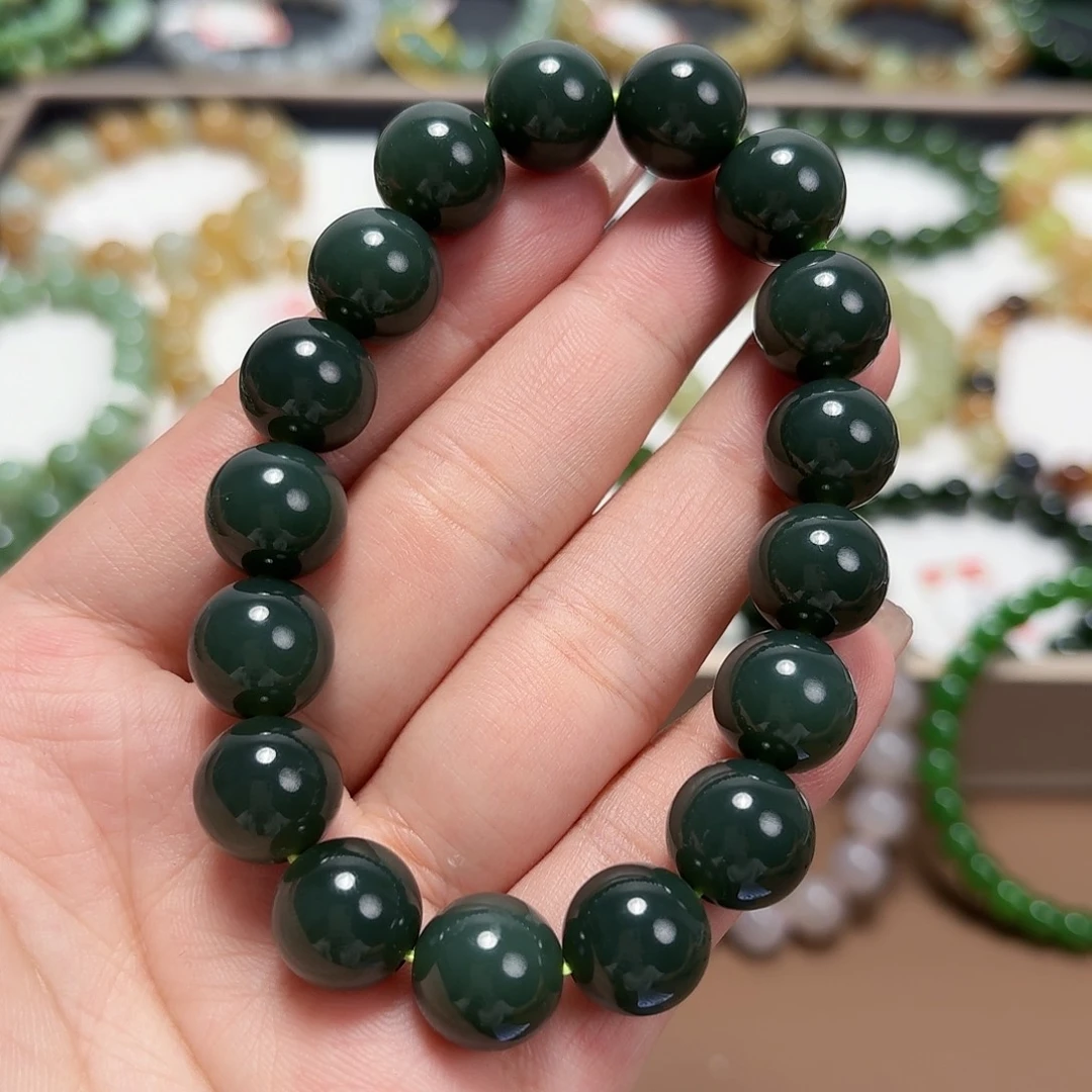 和田玉未镶嵌手链和田 沙枣青 12 特细