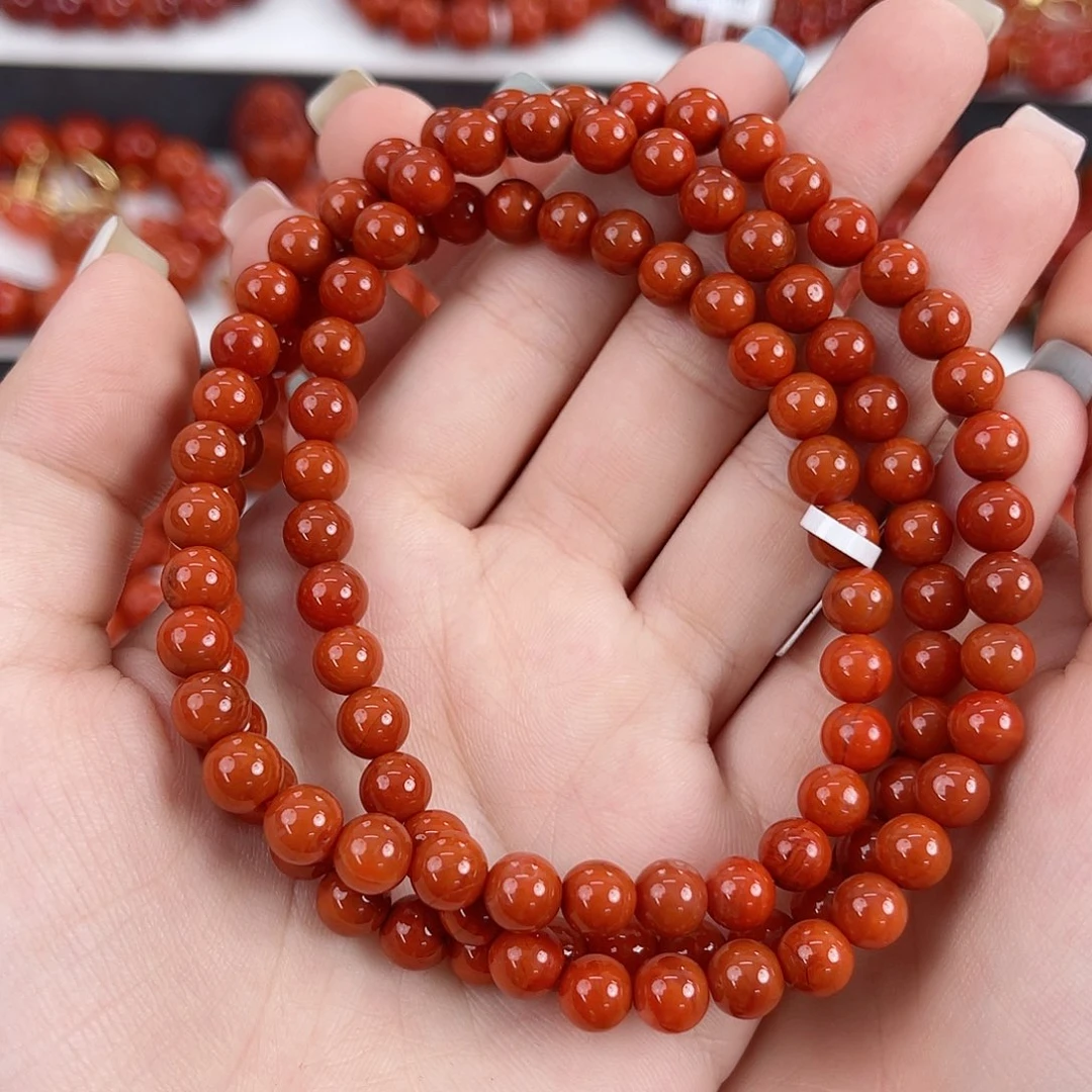 南红玛瑙未镶嵌瓦西柿子红满肉6mm多圈