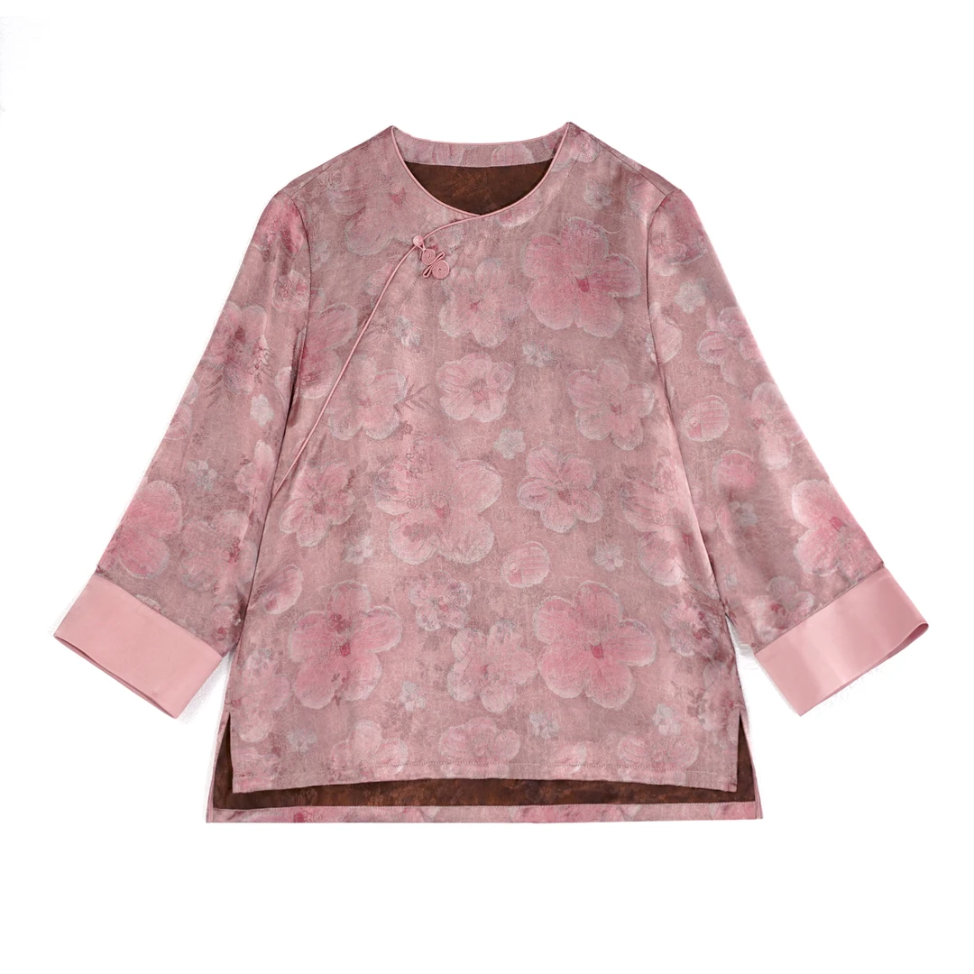 2025春夏宽松优雅新款新中式提花复古重工款桑蚕丝上衣BC2530501