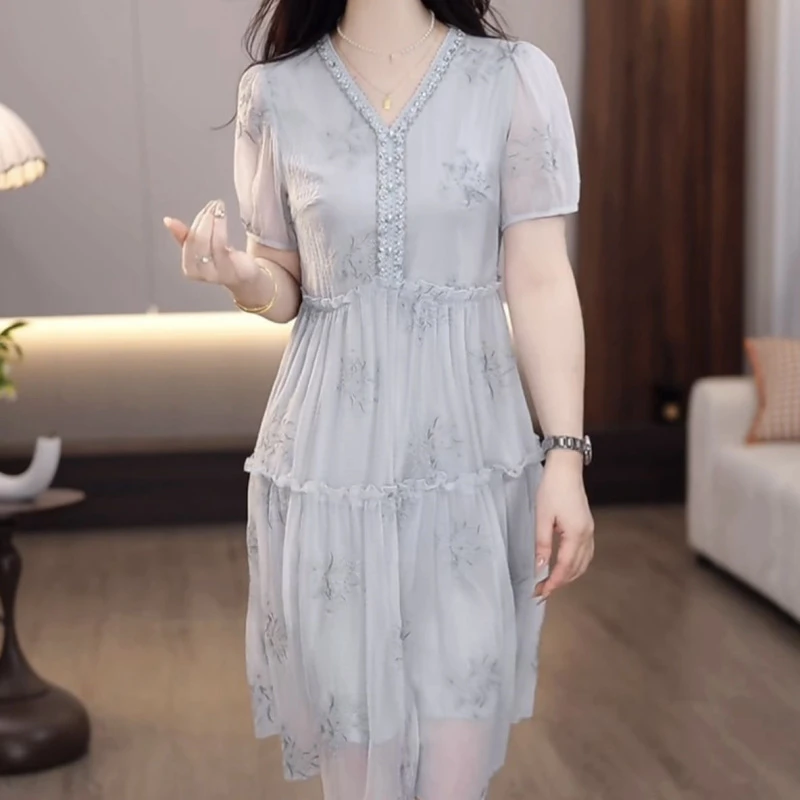 高级杨柳绉优雅气质礼服裙2025夏季新款超仙减龄遮肚子显瘦连衣裙