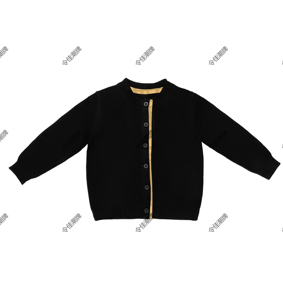 现 令佳潮牌秋季儿童百搭休闲韩系格子拼接黑开衫毛衣3166