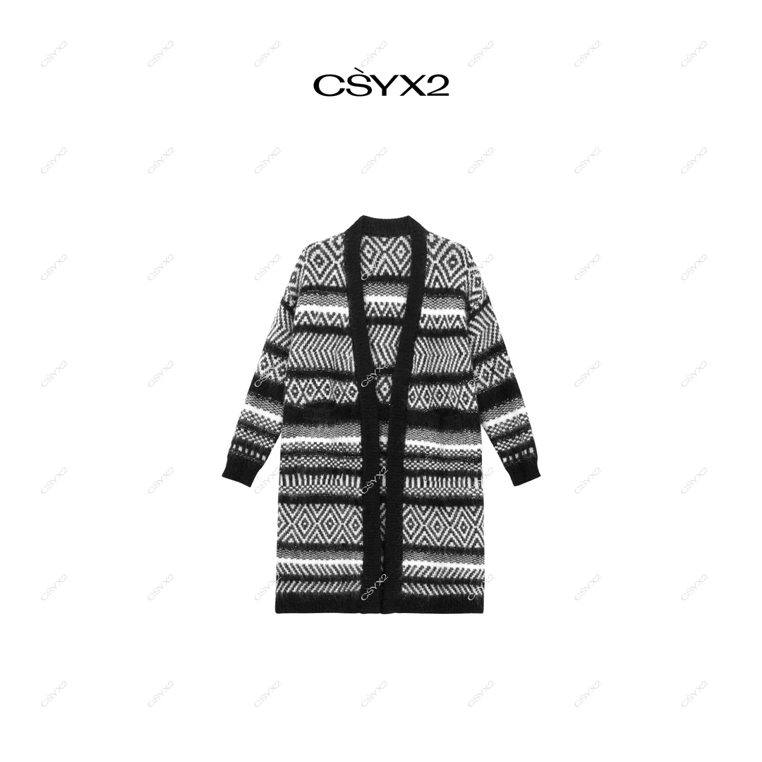 CsyX2-2025A/W 秋冬新品 撞色时尚中长款针织外套CA4DQ040