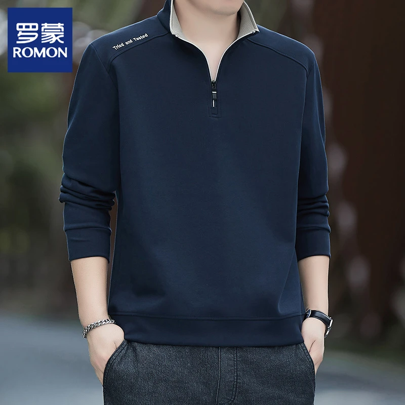 Romon/罗蒙休闲立领卫衣男2025春秋季新款半拉链长袖T恤内搭上衣