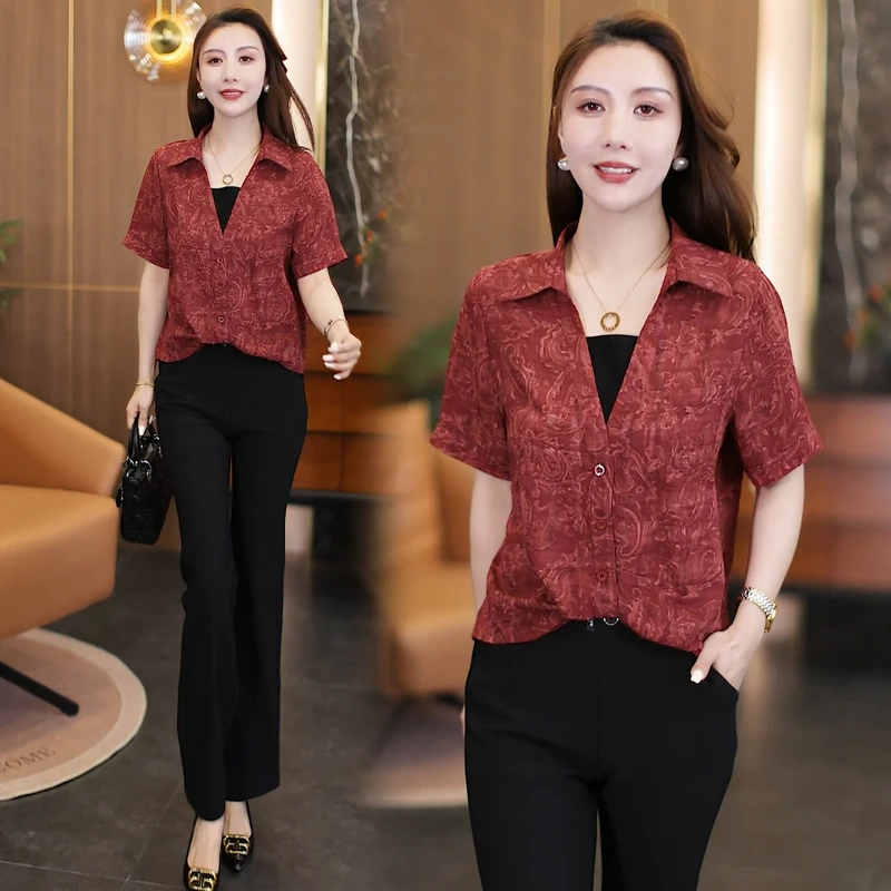 2530新款短袖衬衫假两件拼接洋气减龄显瘦遮肚子韩版宽松百搭衬衣